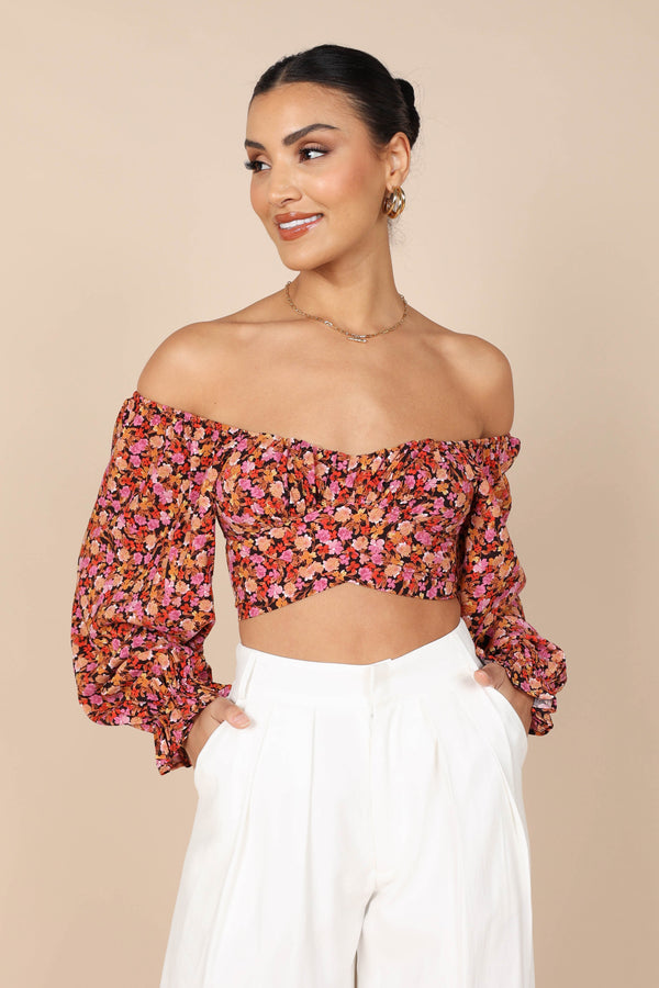 TOPS @Jillian Cropped Top - Pink Floral