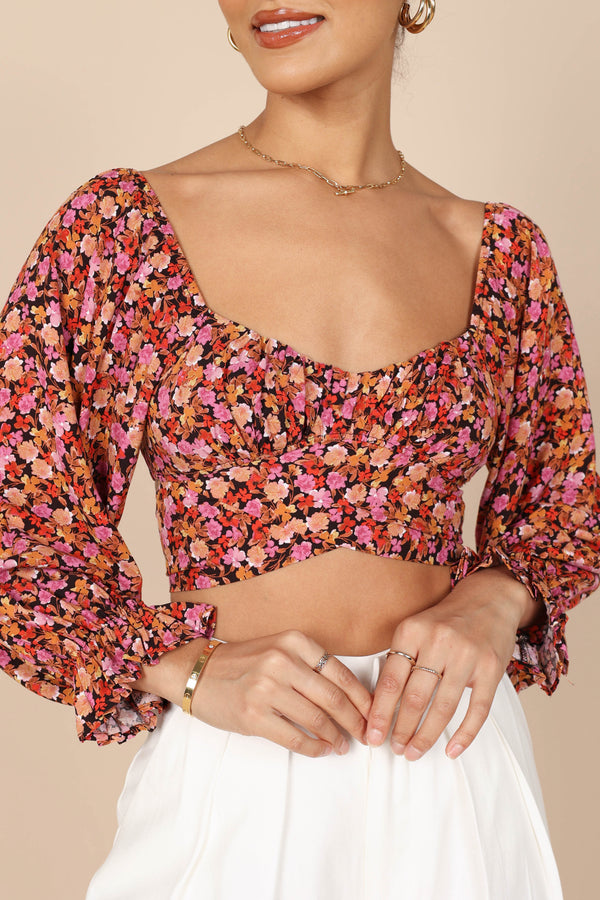 TOPS @Jillian Cropped Top - Pink Floral