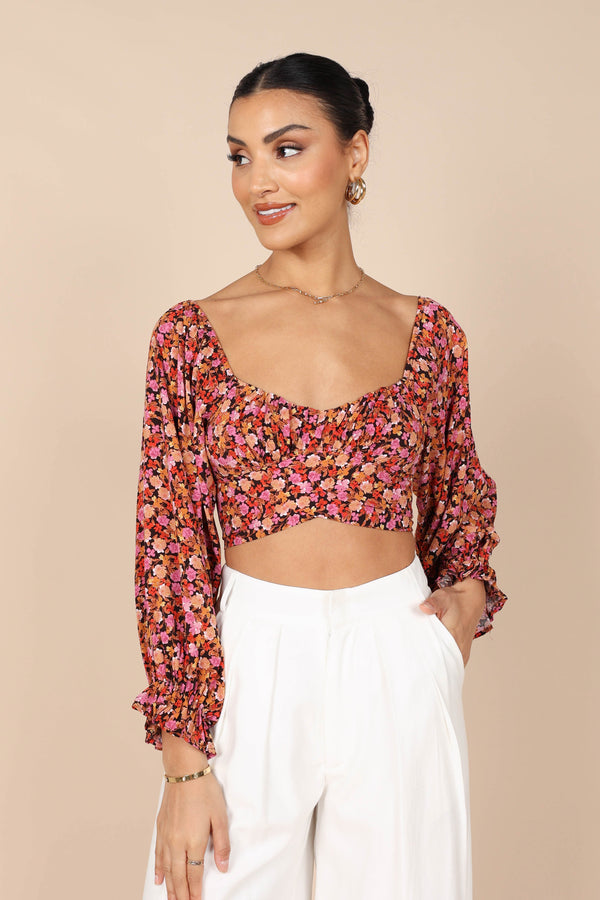 TOPS @Jillian Cropped Top - Pink Floral