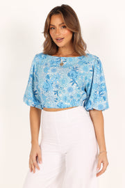 TOPS Kaia Cropped Top - Blue Floral