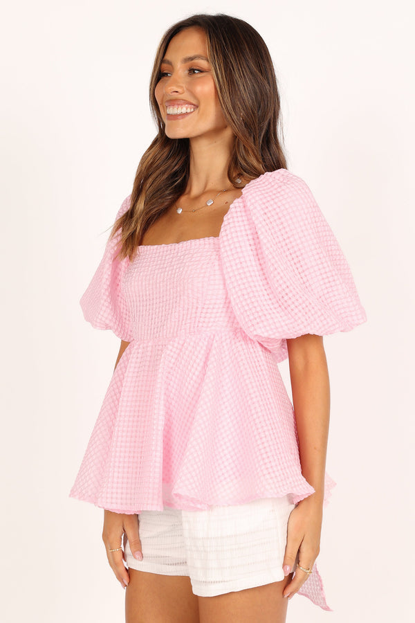 TOPS @Kaylah Puff Sleeve Top - Pink