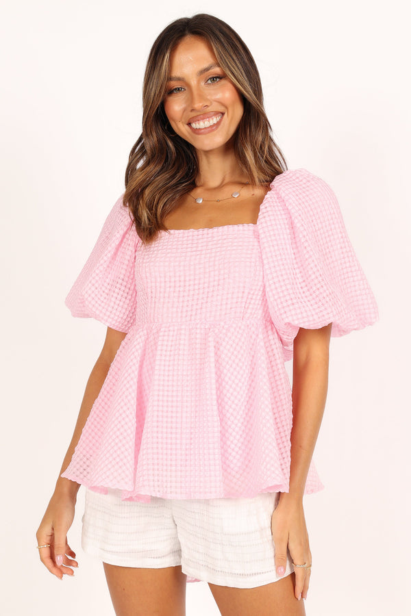 TOPS @Kaylah Puff Sleeve Top - Pink