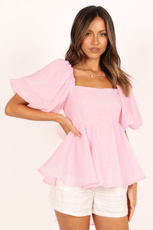 TOPS @Kaylah Puff Sleeve Top - Pink