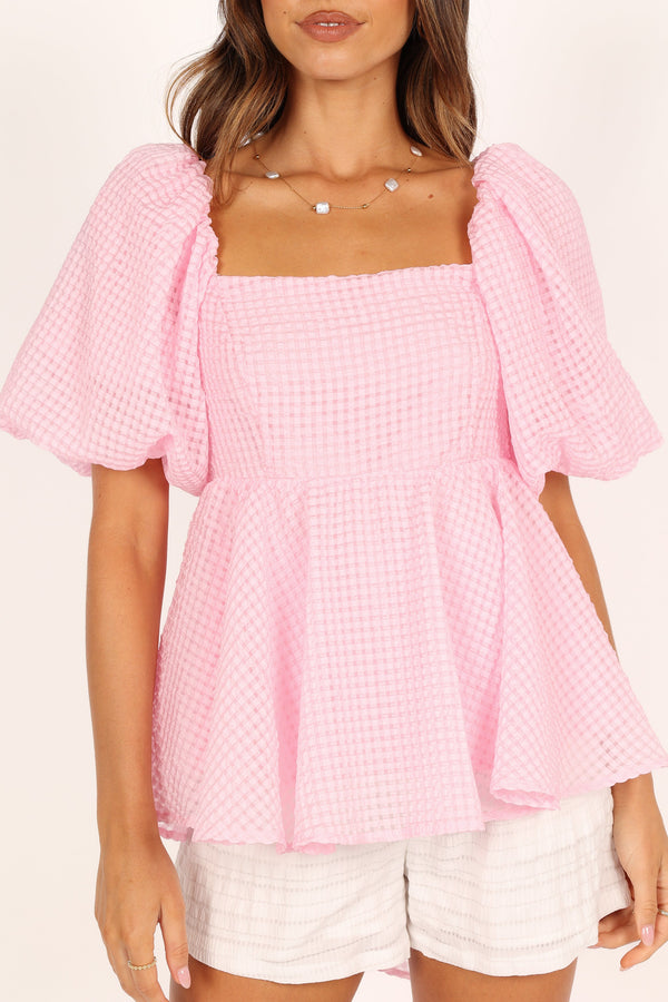 TOPS @Kaylah Puff Sleeve Top - Pink