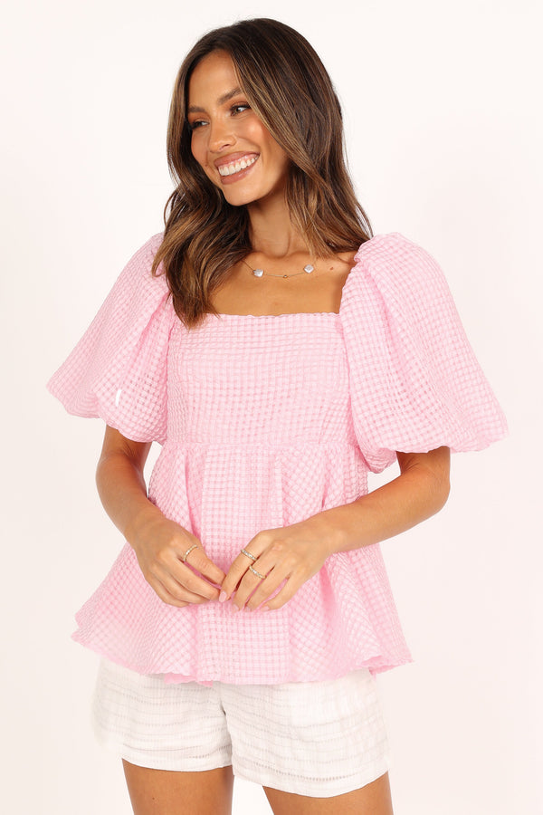 TOPS @Kaylah Puff Sleeve Top - Pink