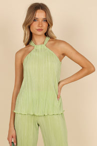 TOPS @Lulu Plisse Halter Top - Lime