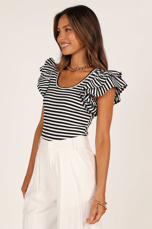 TOPS @Martina Ribbed Top - Black Stripe