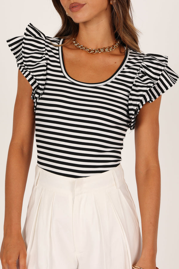 TOPS @Martina Ribbed Top - Black Stripe