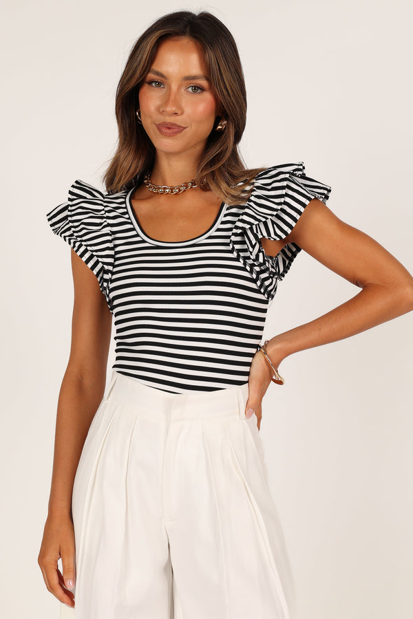 TOPS @Martina Ribbed Top - Black Stripe