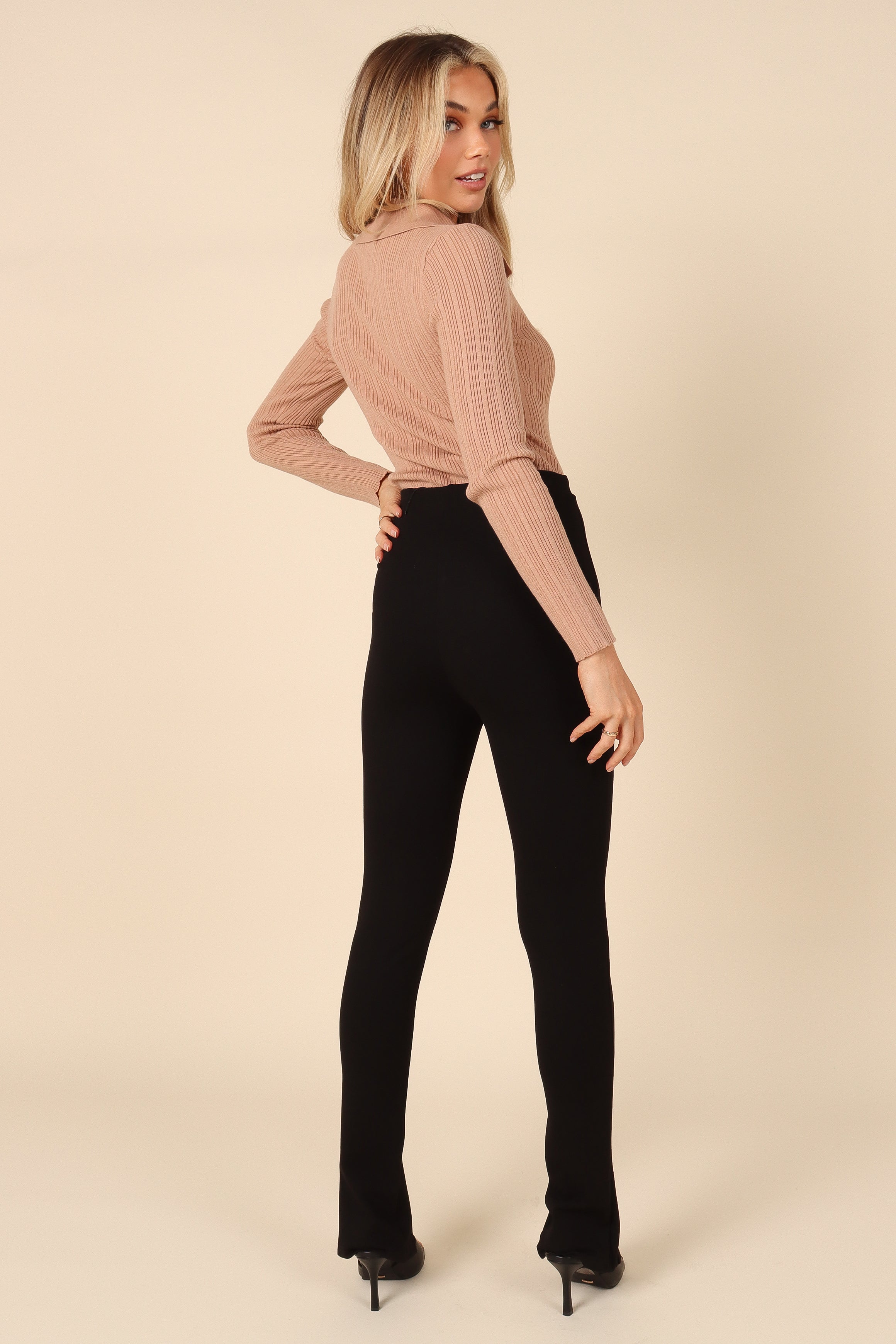 TOPS Miley V Neck Collared Knit Top - Beige