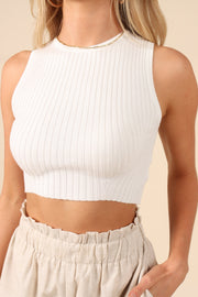 TOPS @Monica Cropped Knit Top - White