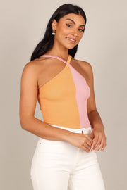 TOPS @Stella Ribbed Knit Halter Top - Pink / Orange