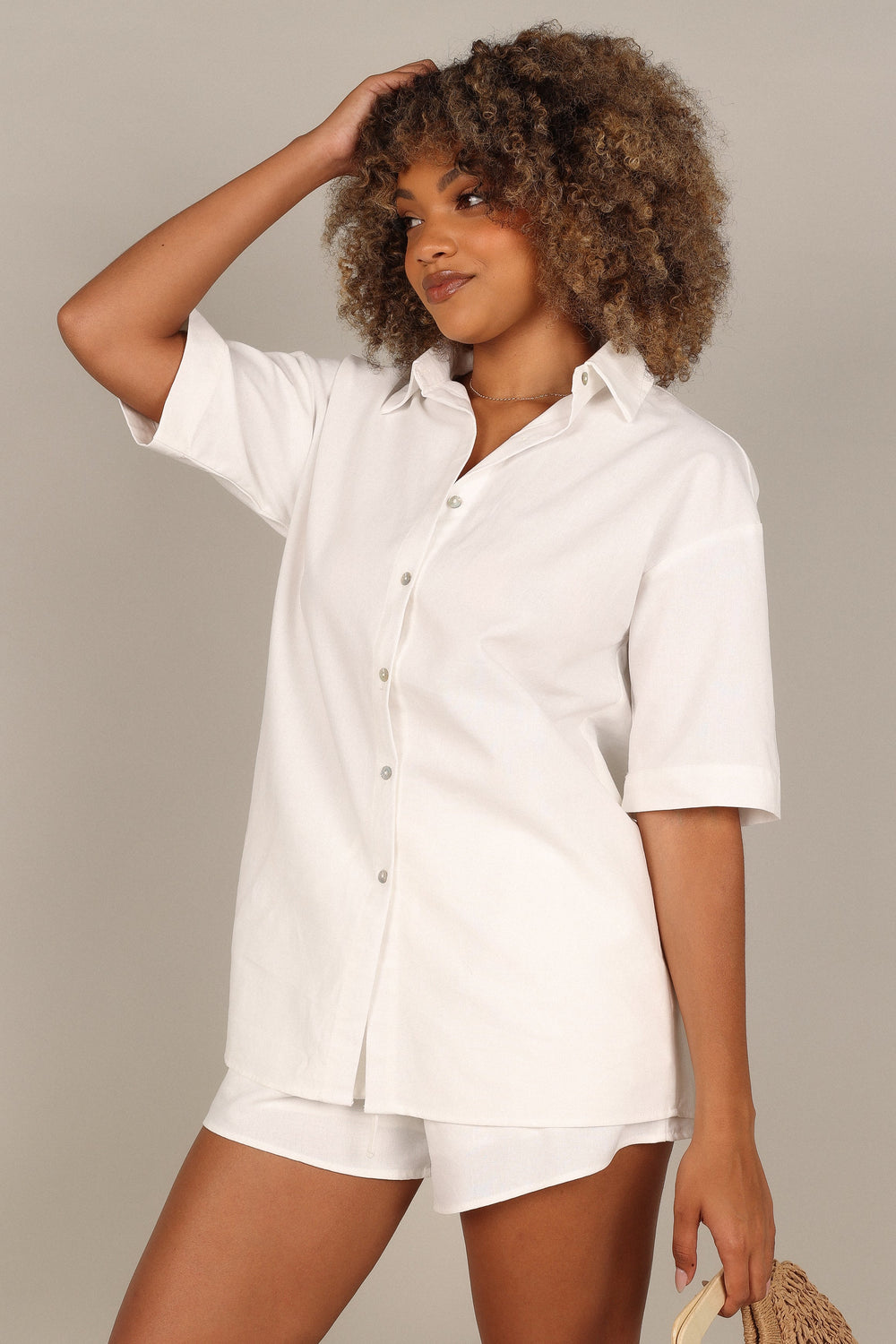 TOPS @Tahlia Button Down Shirt - White